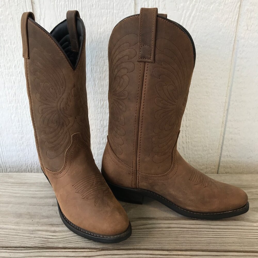 Masterson Distressed Womens Tan Nubuck Leather Cowboy Western Boots 6.5 M RB7440